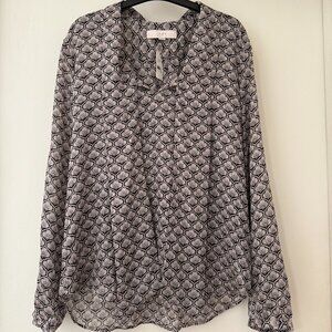 Loft Tie Neck Shirt Black Tan Gray - Size Medium